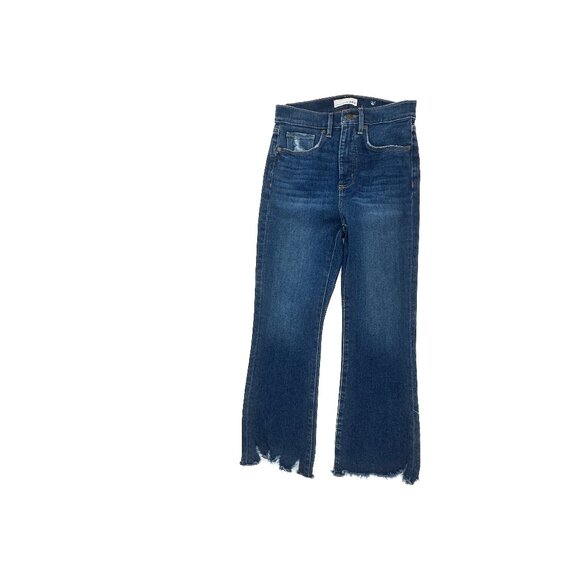 Loft The Kick Crop Distressed Raw hem Women' size 2 Dark Blue Denim jeans - Picture 1 of 5